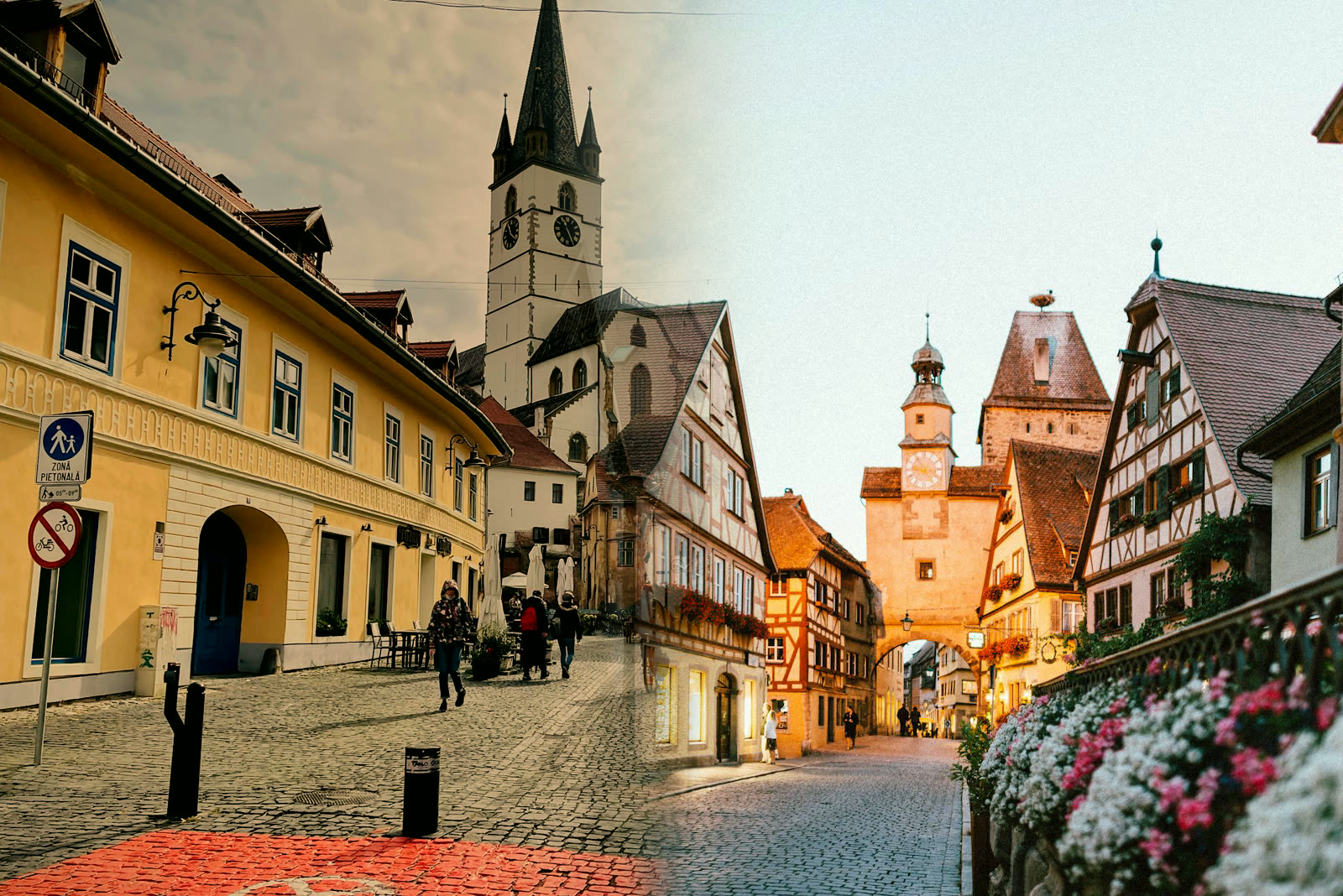 O singură stradă la apus care pornește din Sibiu și se continuă în Rothenburg — cele două orașe se întrepătrund, ca o punte între România și Germania